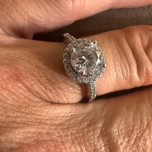 QVC Jewelry - Halo CZ Engagement Ring Size 7 Sterling Silver Sparkly Bridal Travel Wedding